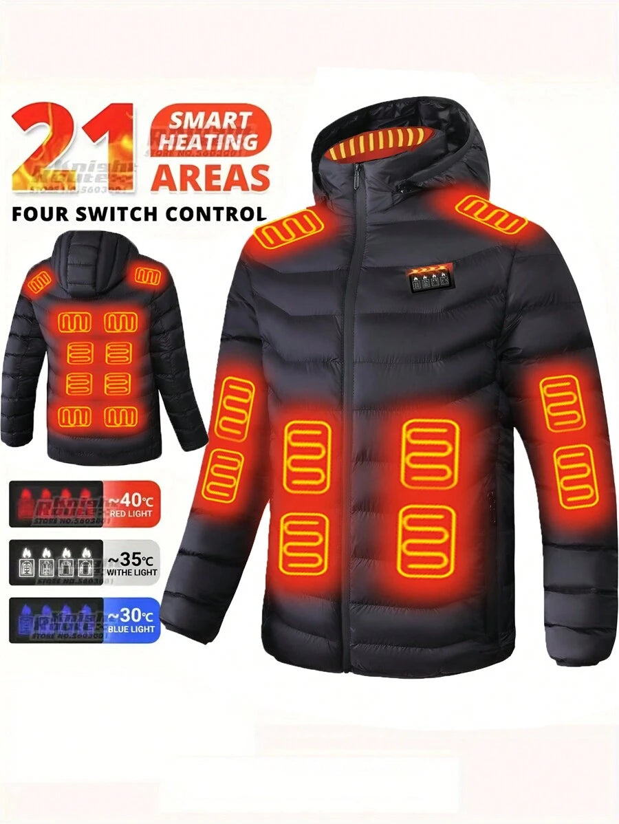 A Smart Heating Jacket Outdoor Thermal Equipment 21 Zone Fiber Heating Four Control Three Autumn-Winter Warming Control Men's Casual Coat