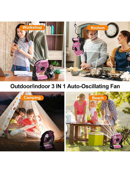 Dorm Essential Cold Air Battery Powered Fan With LED Lantern,Dual Motor Camping Fan, 4-Speed Adjustable Desktop Fan With Hook, Portable Outdoor Fan, Suitable For Tents, Power Outages, And Construction Sites,Camping Portable Fan