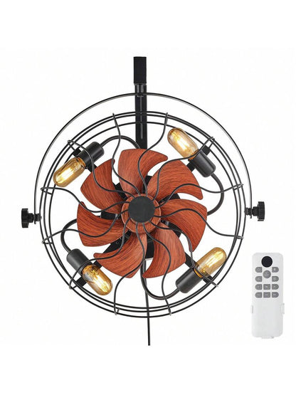 Wall Mounted Fan With Lights, 21 Inch Wall Mount Fan With Remote, 6 Speeds Plug In Wall Fan, Timer, 360°Adjustable Tilt For Bedroom,Garage,Workshop (Compatible 4 E26 Bulb Sockets,No Bulb)