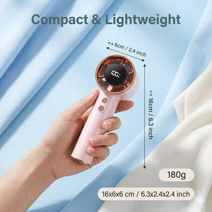Pink Portable Handheld Mini Fan With Rose Gold Rhinestone Bezel, Adjustable Personal Air Cooler Digital Display, USB Rechargeable Pocket Fan For Home Office Outdoor, Charging With Original Included Cable