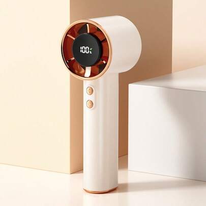 Pink Portable Handheld Mini Fan With Rose Gold Rhinestone Bezel, Adjustable Personal Air Cooler Digital Display, USB Rechargeable Pocket Fan For Home Office Outdoor, Charging With Original Included Cable