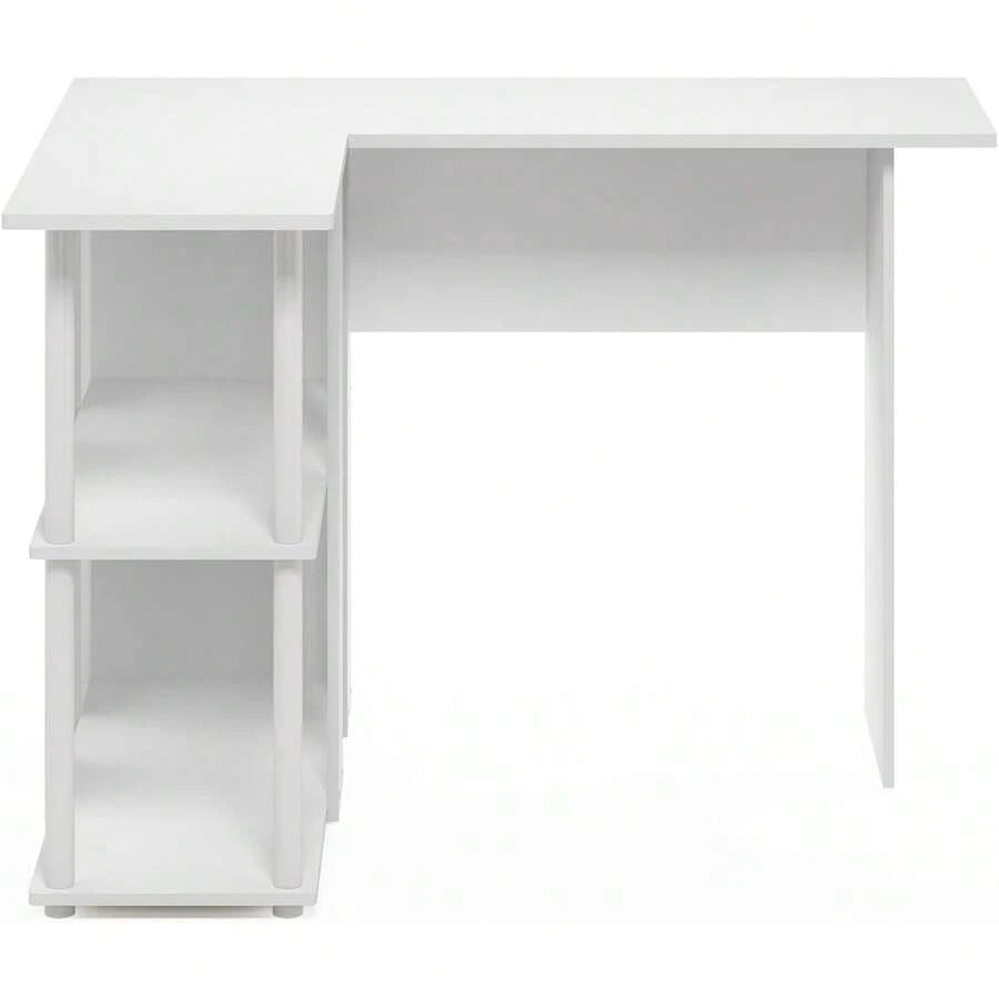 L-Shape Desk With Bookshelf, 41.14 (W) X 28.94 (H) X 34.45 (D) Inches White/White
