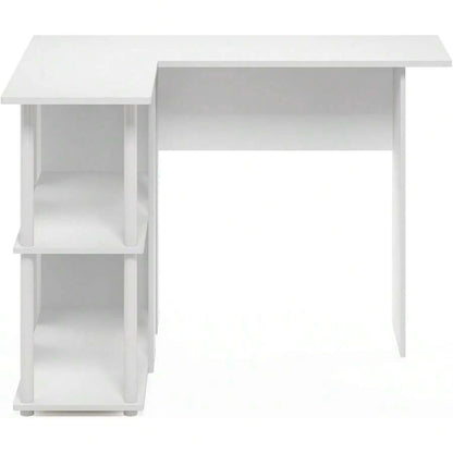 L-Shape Desk With Bookshelf, 41.14 (W) X 28.94 (H) X 34.45 (D) Inches White/White