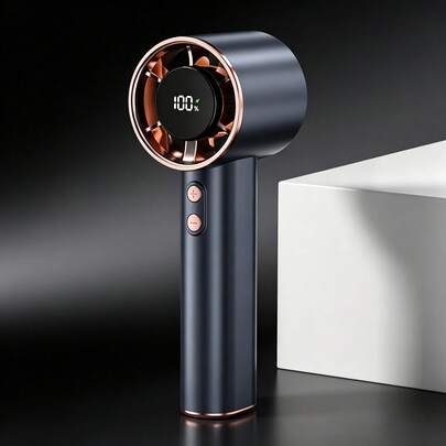Pink Portable Handheld Mini Fan With Rose Gold Rhinestone Bezel, Adjustable Personal Air Cooler Digital Display, USB Rechargeable Pocket Fan For Home Office Outdoor, Charging With Original Included Cable