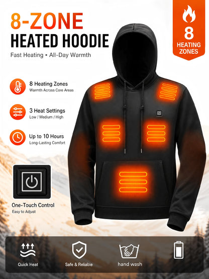 Unisex 8-Zone Heated Hoodie, 3-Level Adjustable USB-Powered Warm Sports Sweatshirt, Suitable For Winter Outdoor Sports And Daily Wear, Power Bank Not Included