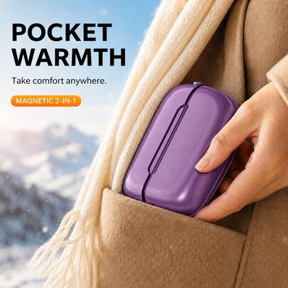 2 Pack Portable Rechargeable Hand Warmers, 2-In-1 Magnetic Pocket Hand Warmers With 3 Adjustable Heat Levels, Lightweight Compact Electric Hand Warmers For Women And Men, Winter Commuting Travel Camping And Daily Use